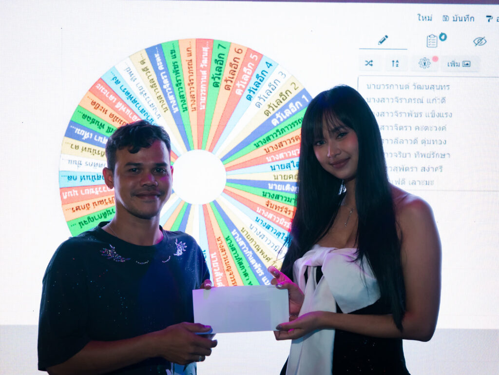 Glam Habitat staff playing the lucky draw wheel game during the staff party