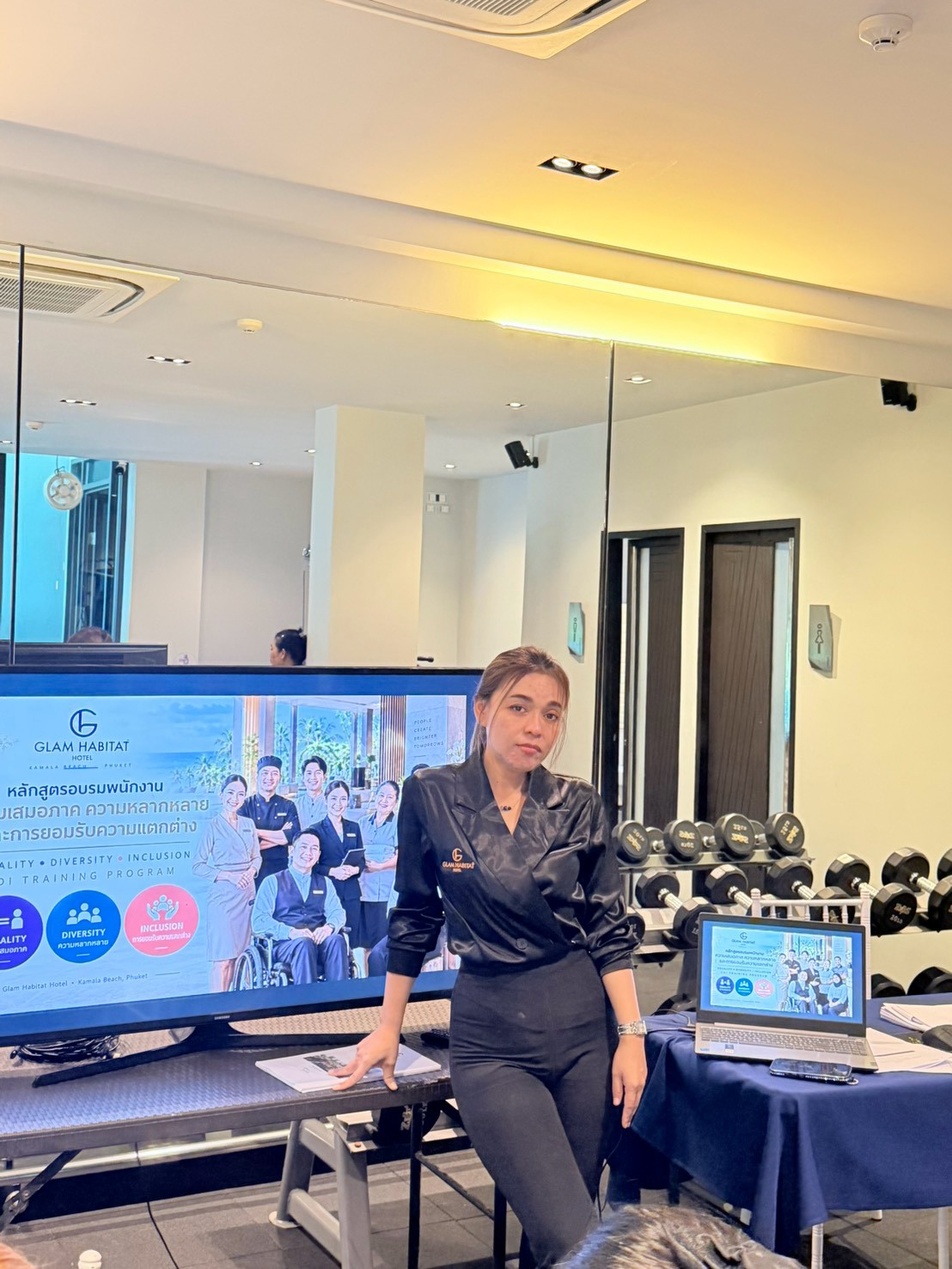 A Glam Habitat trainer presents the Equality, Diversity and Inclusion (EDI) training program slide during staff training